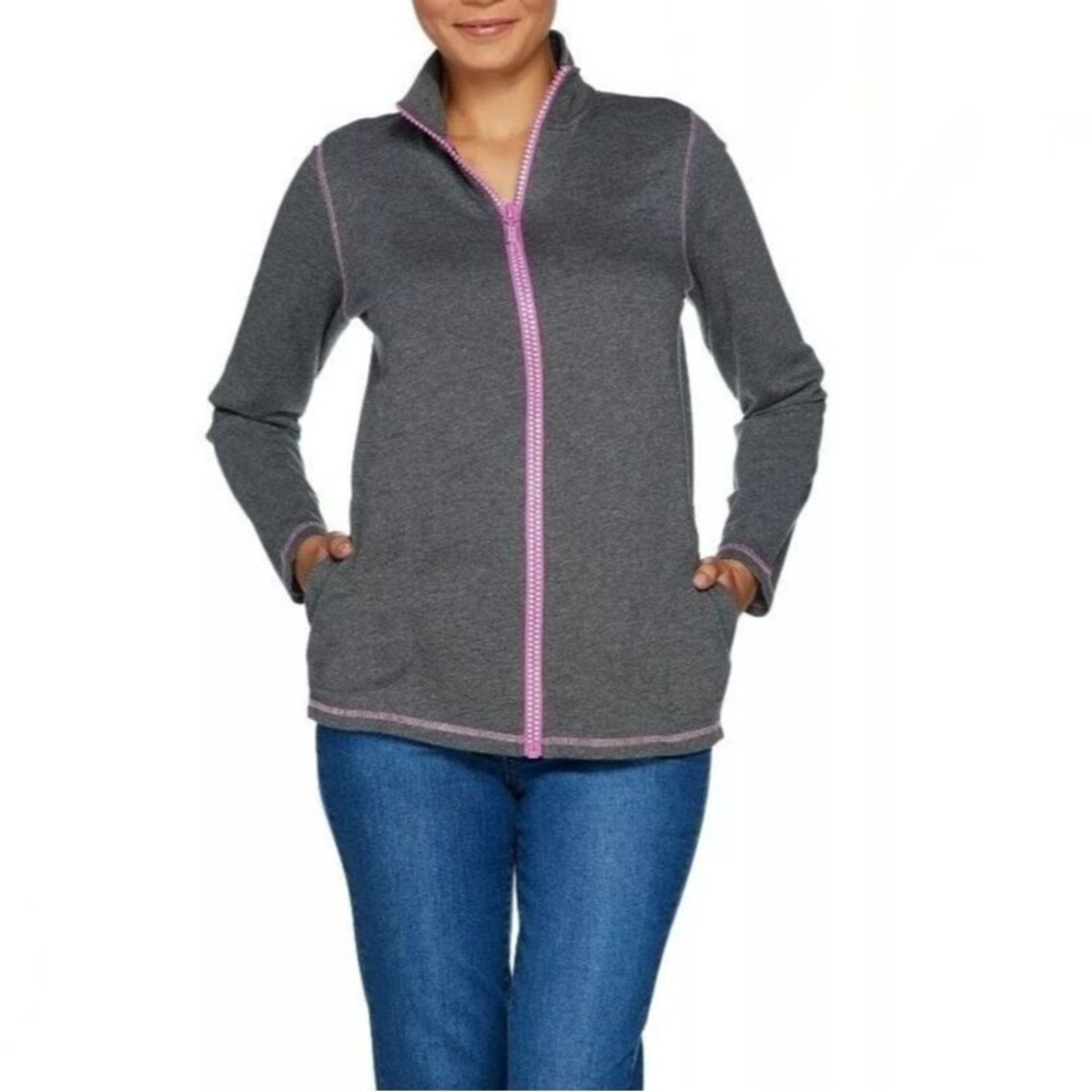 Quacker Factory Fleece Jacket Womens Size Medium Full Zip Mock Neck Fall Winter